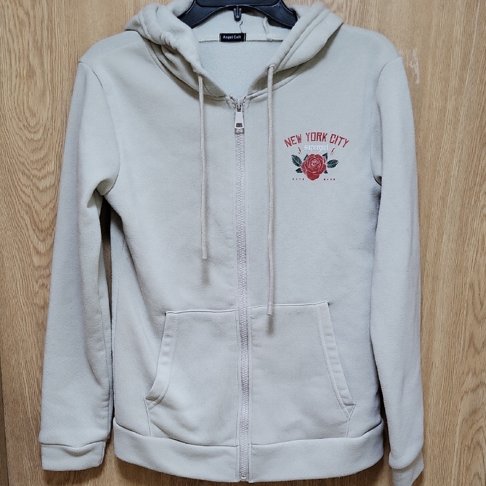Women's Cream Hoodie Jacket, Anglw Cult, Size XS